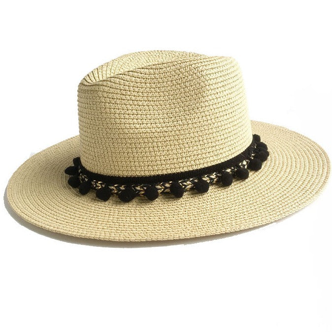 Pom Pom Fedora Straw Sun Hats
