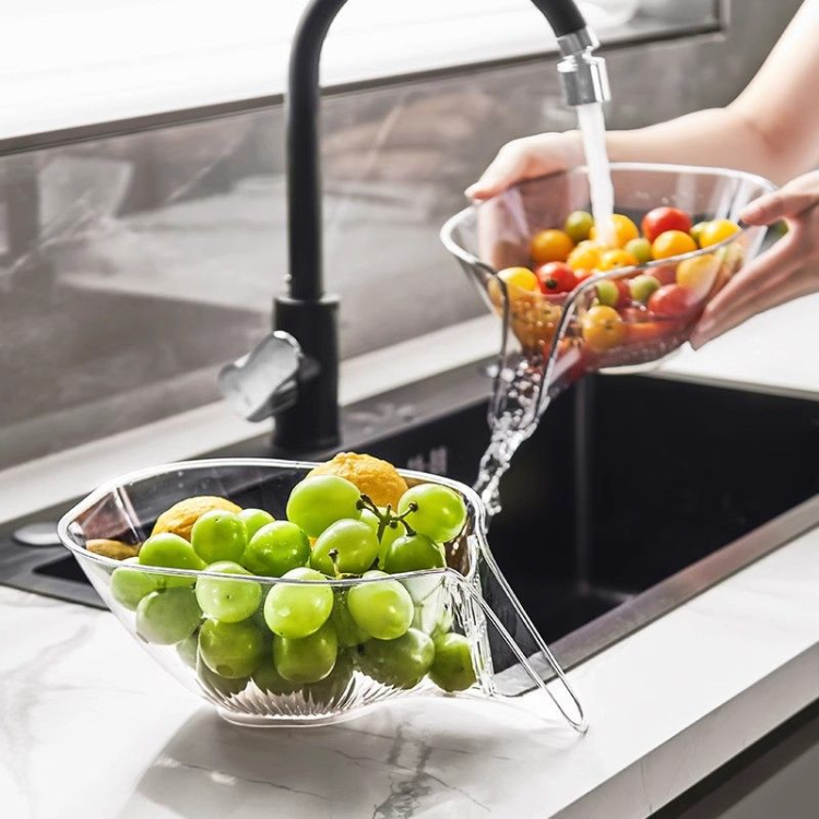 Kitchen Fruit Cleaning Bowl with Strainer Container Drain Basket