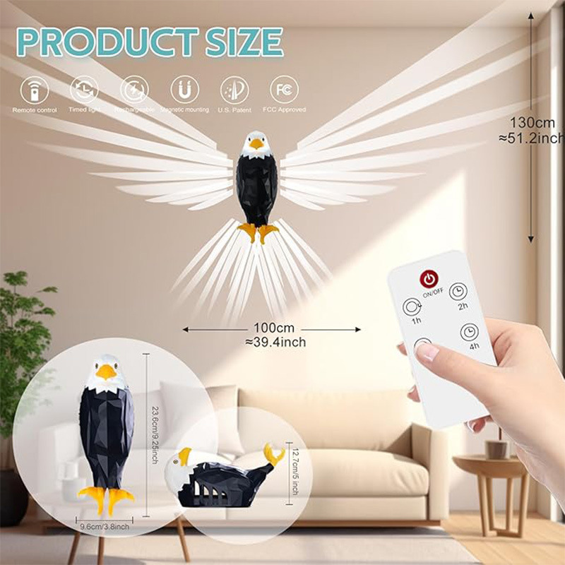 Bald Eagle Wall Light Magnetic Wall Mounted Eagle Lamp Remote Control
