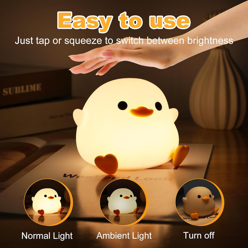 Cute Duck Night Light Silicone Bedside Lamp Rechargeable