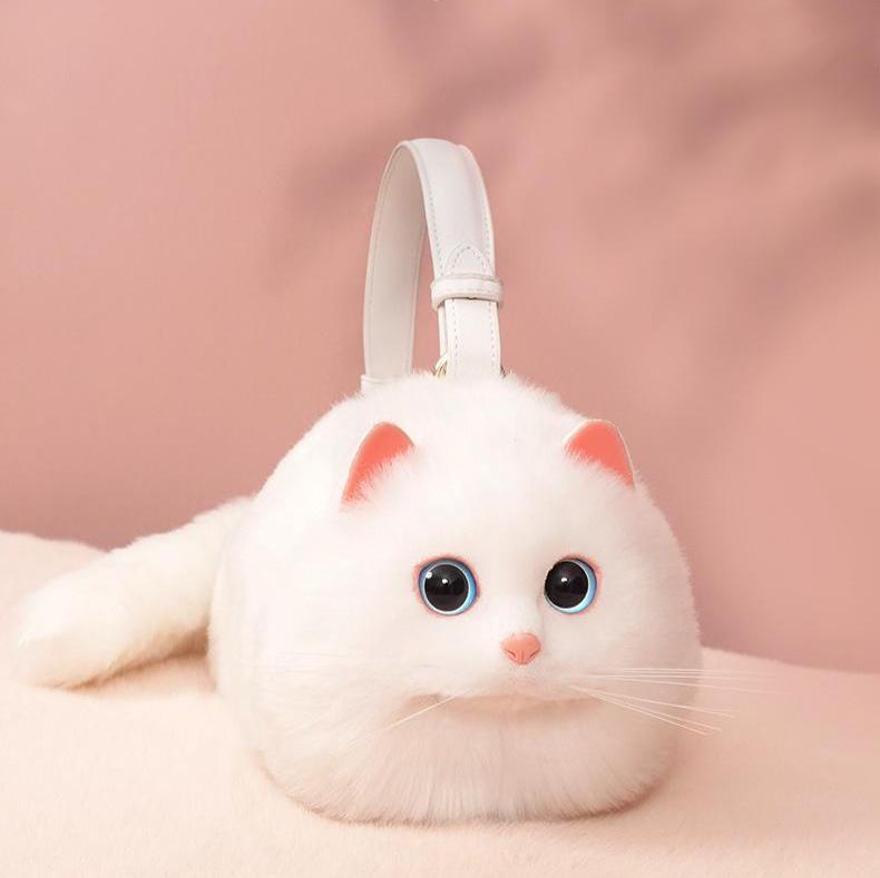 Cat Shaped Realistic Puffy Purse Handbag