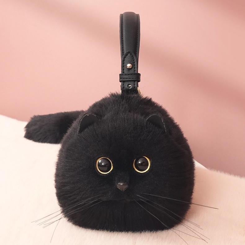 Cat Shaped Realistic Puffy Purse Handbag