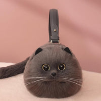 Cat Shaped Realistic Puffy Purse Handbag