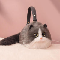 Cat Shaped Realistic Puffy Purse Handbag