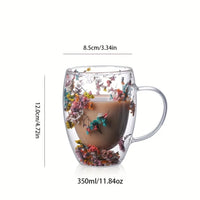 Dry Flowers Inside Glass Coffee Mug 350ml Cups
