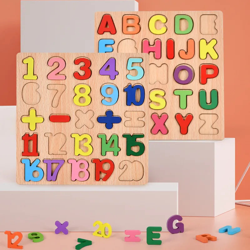Alphabet Number Shape Matching Wooden Board Educational Toys Montessori
