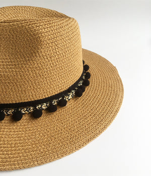 Pom Pom Fedora Straw Sun Hats