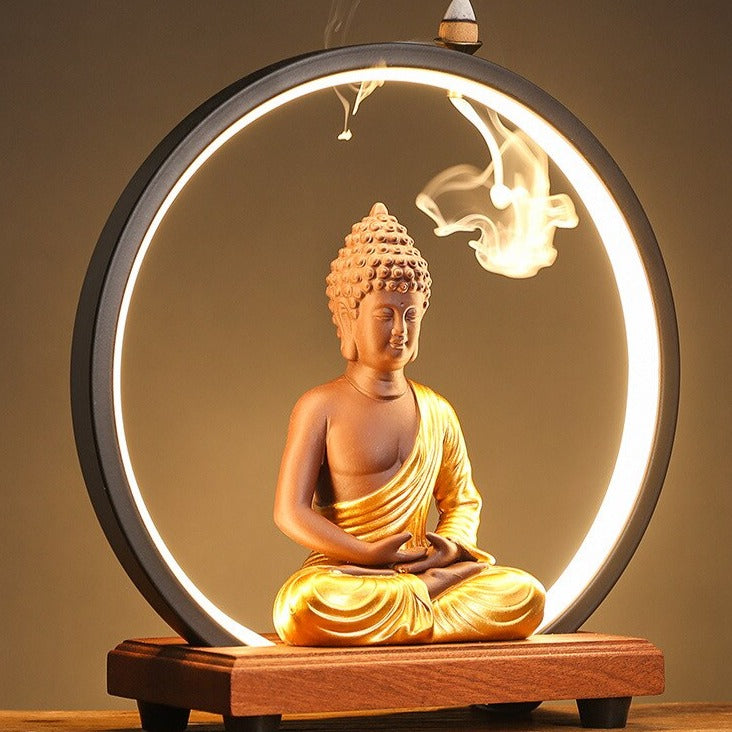LED Buddha Monk Zen Backflow Incense Burner Ornament For Living Room Yoga Meditation