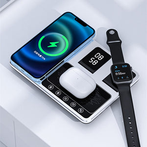 LED Wireless Charging Station, 4 in 1 Wireless Charger with Time Display