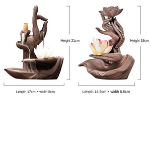 LED Buddha Lotus Hand Backflow Incense Burner Censer