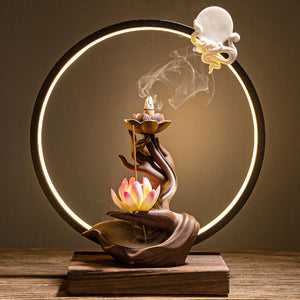 LED Buddha Lotus Hand Backflow Incense Burner Censer