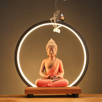 LED Buddha Monk Zen Backflow Incense Burner Ornament For Living Room Yoga Meditation