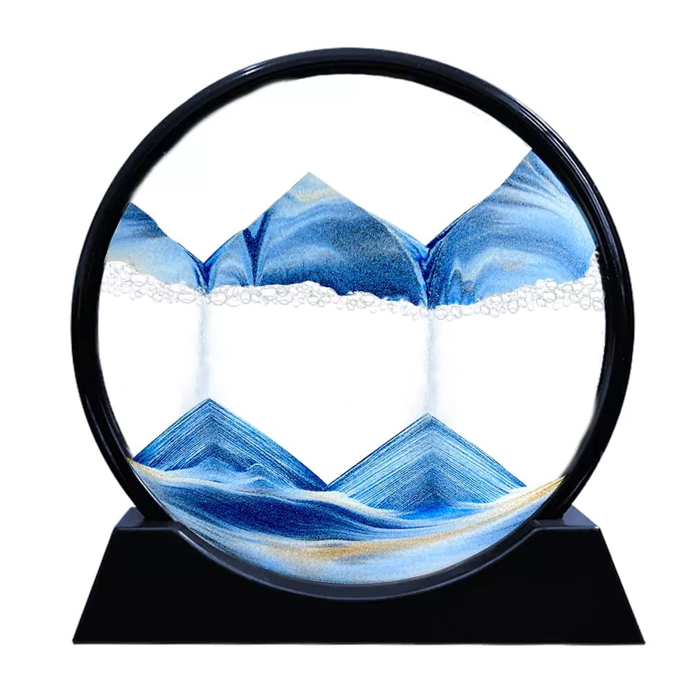 Moving Sand Art Pictures LED Sand Art Lamp, 3D Deep Sea Sandscape Round  Glass Flowing Sand Painting Relaxing Desktop Decorations[Blue] 