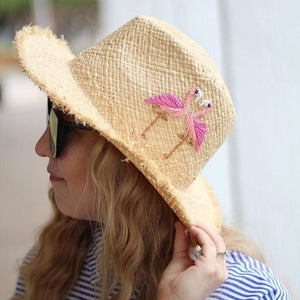 Flamingo Embroidered Straw Panama Hats