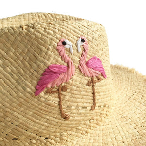 Flamingo Embroidered Straw Panama Hats