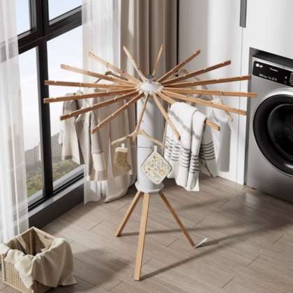 Clothes Drying Rack Floor Foldable Balcony Household Cylinder Tripod Drying Rack