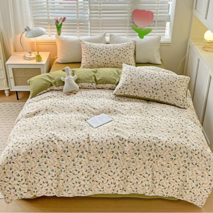 Green Floral Print Bedding Set
