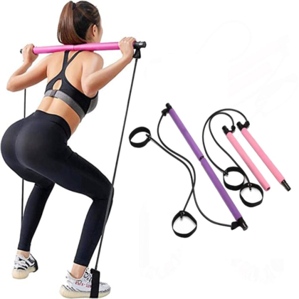 Portable Yoga Pilates Bar Stick with Resistance Band