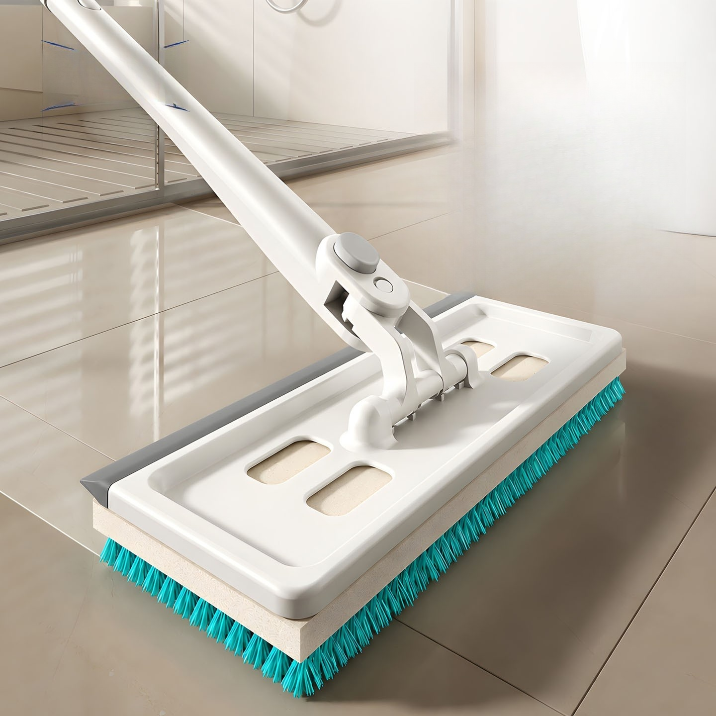 2-in-1 Sponge & Bristle Bathroom Floor Brush with Telescoping Handle